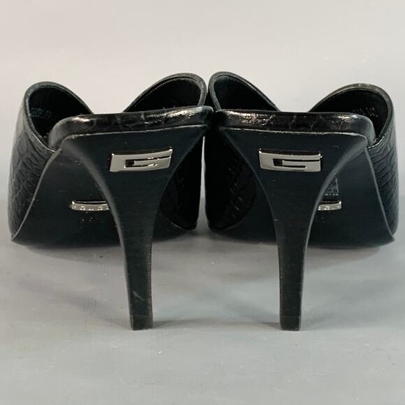 GUCCI Size 9.5 Black Croc Embossed Leather Mules Pumps - Picture 3 of 9